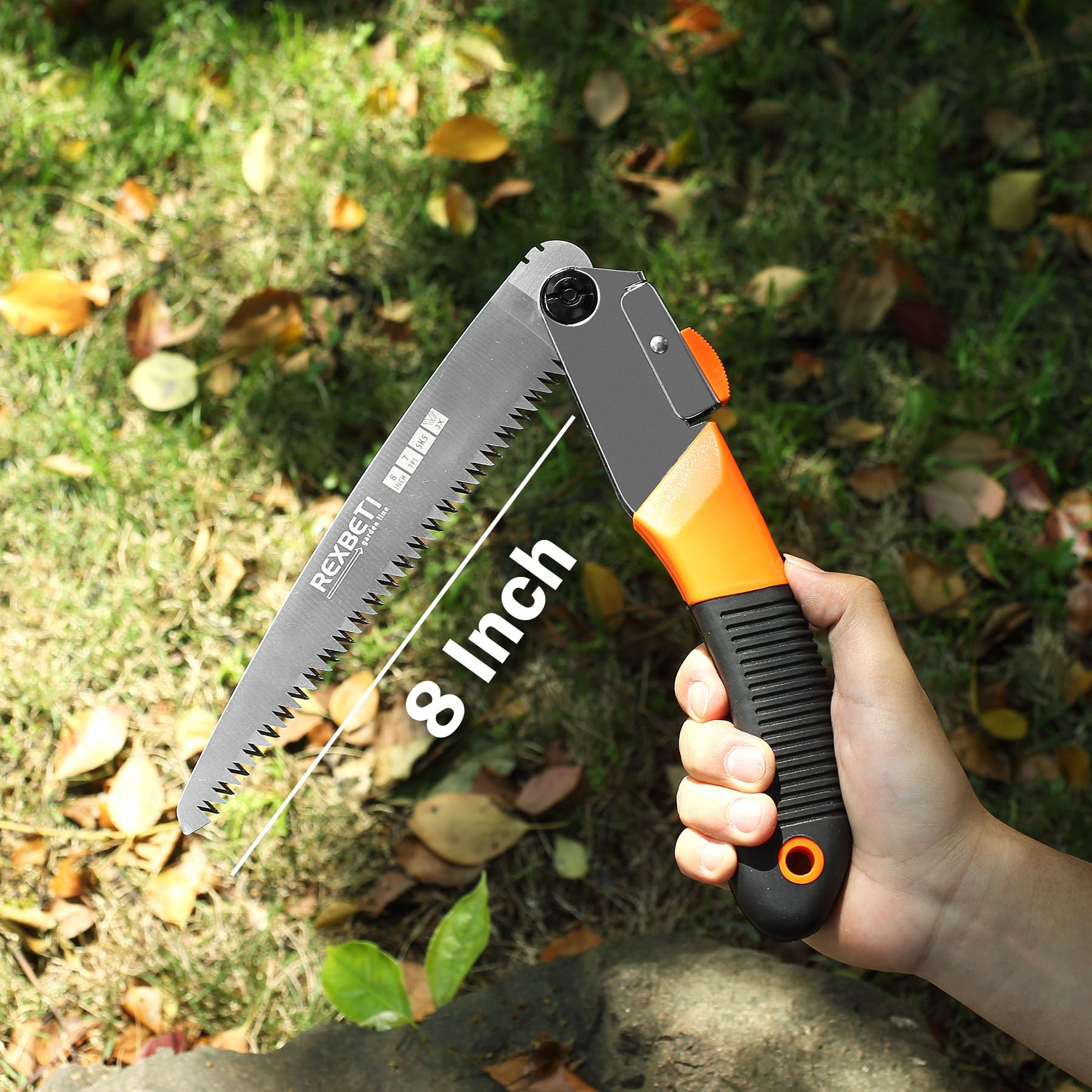 REXBETI hand saw in action cutting a branch