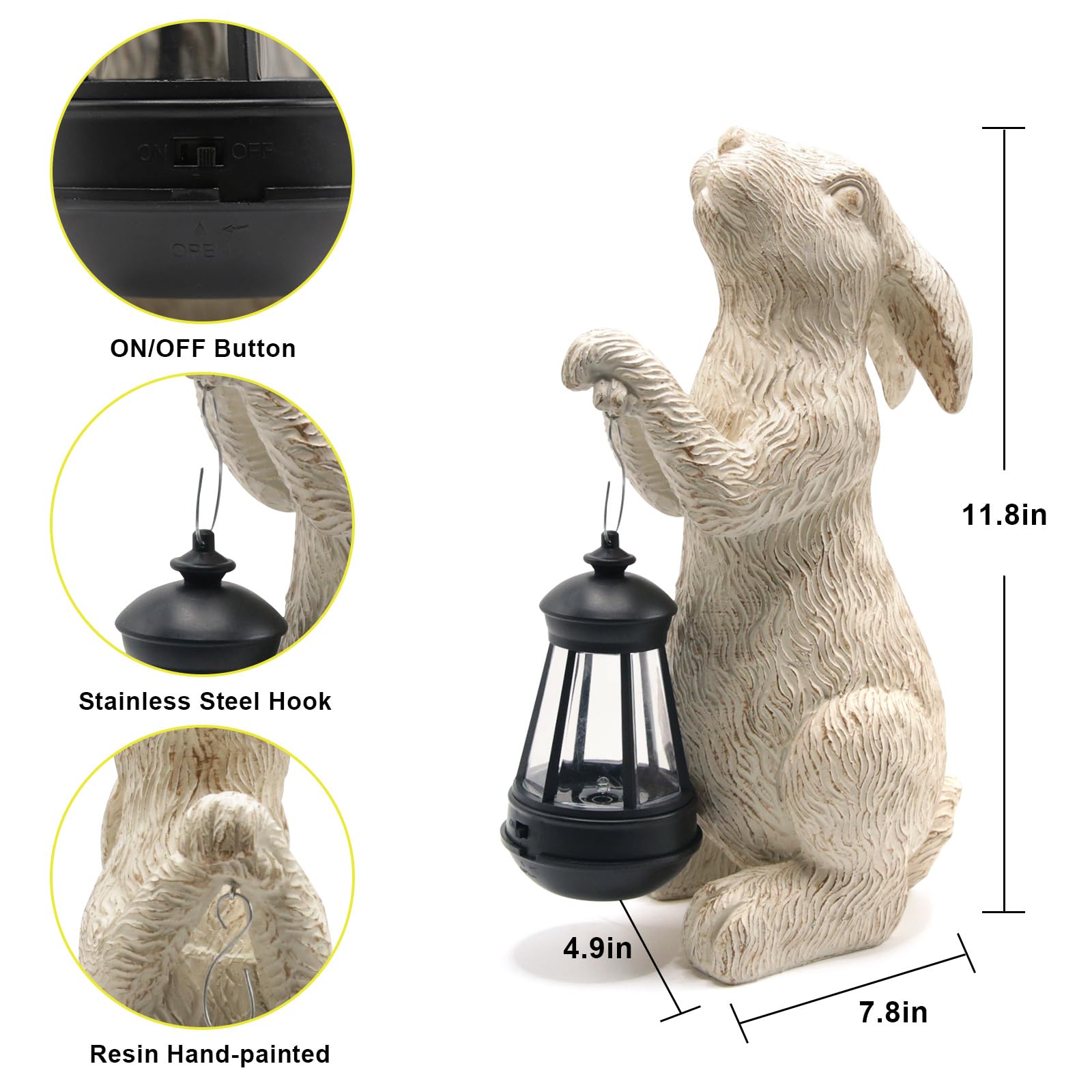 REYISO rabbit garden decor with lantern at night