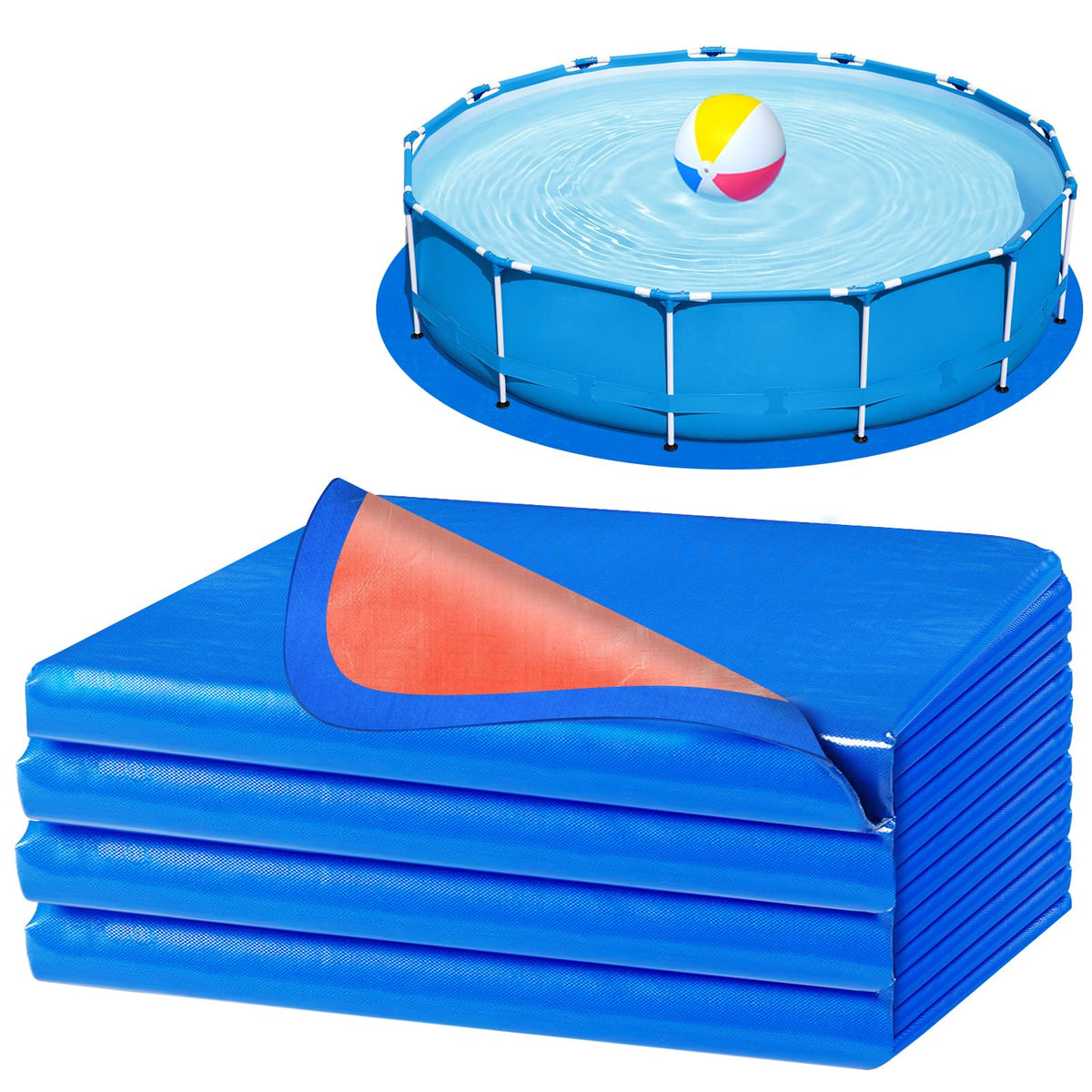 RGJ 15FT round pool tarp front view in blue