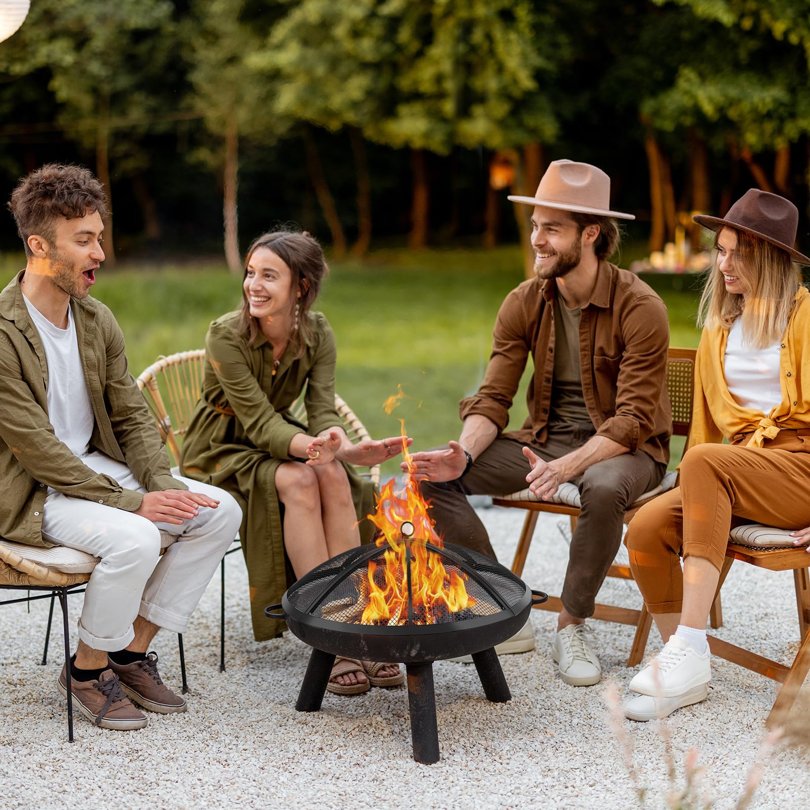 RGJ Fire Pit Spark Screen with firewood