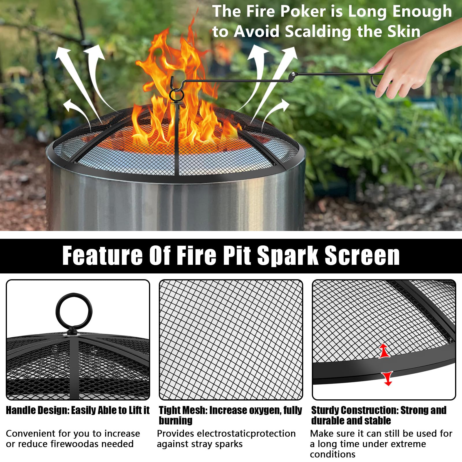 RGJ Fire Pit Spark Screen with safe top ring handle