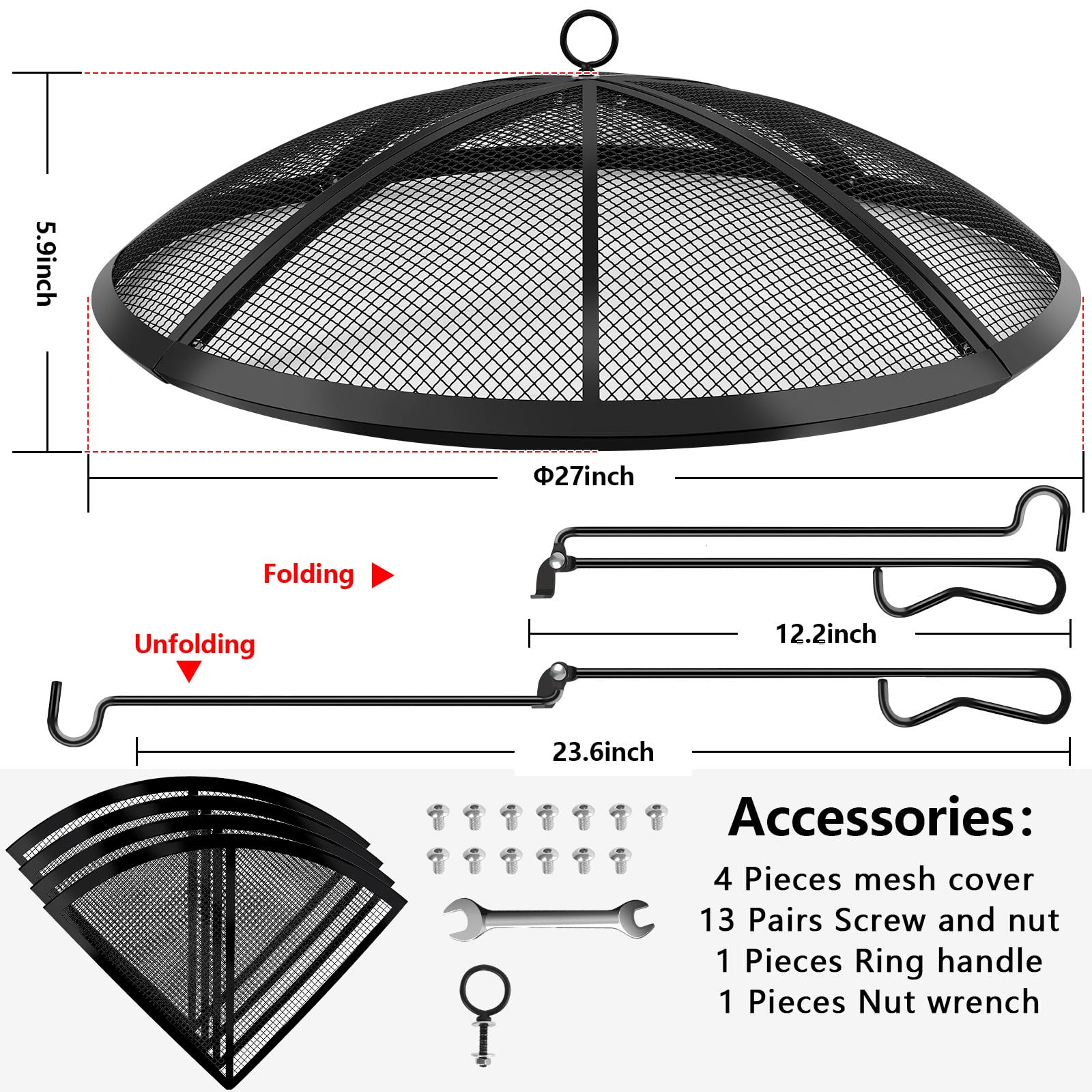 RGJ foldable fire poker with metal ring handle