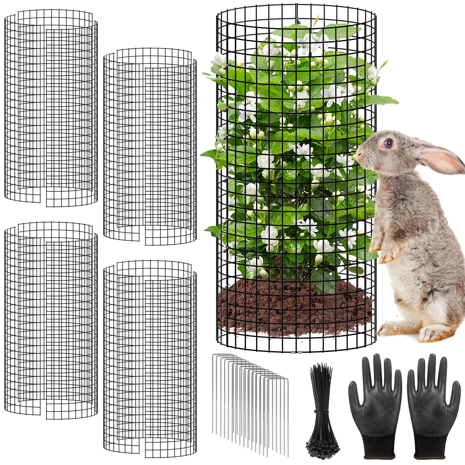 RGJ Plant Protectors 5 Pack with metal mesh and stakes