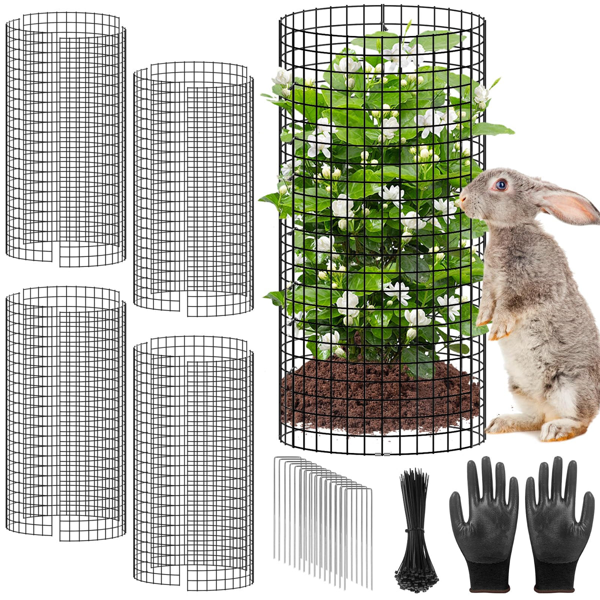 RGJ Plant Protectors 5 Pack with metal mesh and stakes