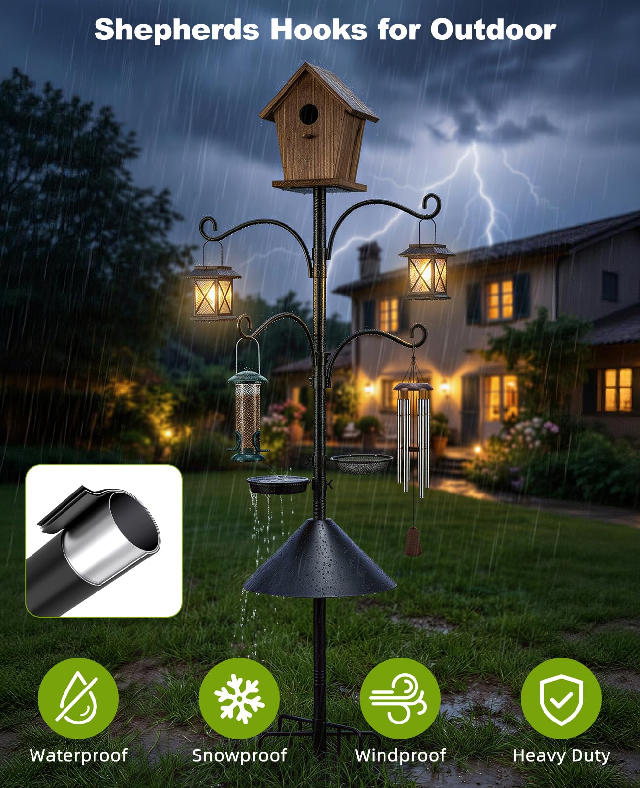 Rhino Valley 93 Inch Bird Feeder Pole with birdhouse bracket
