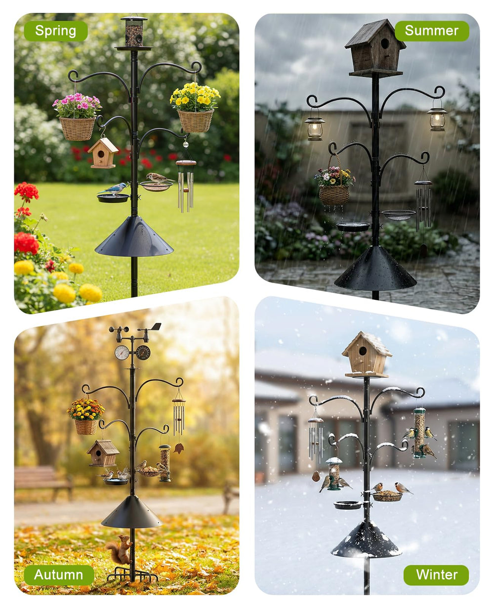 Rhino Valley bird feeder pole with water bowl and mesh tray