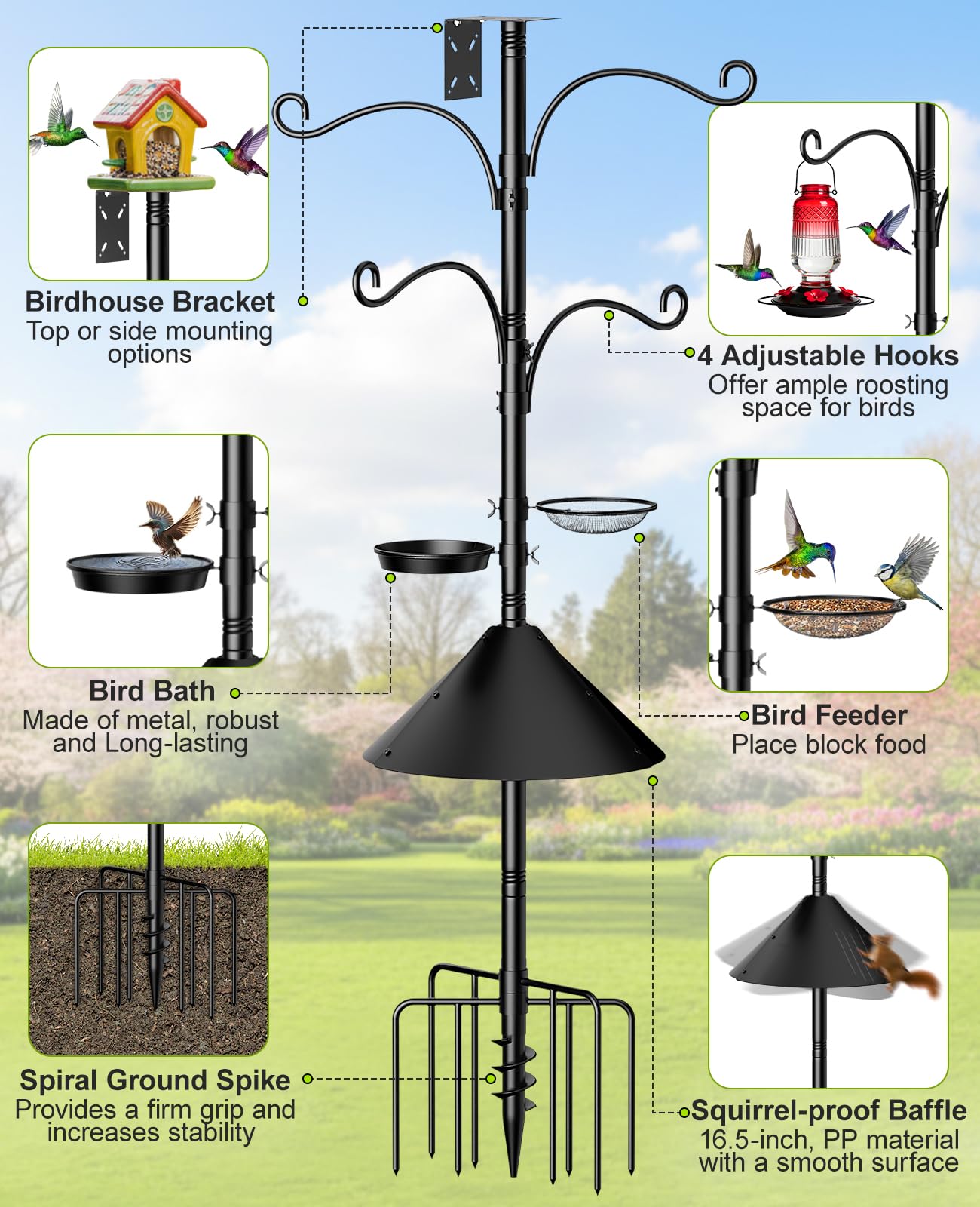 Rhino Valley heavy-duty bird feeder pole with squirrel baffle