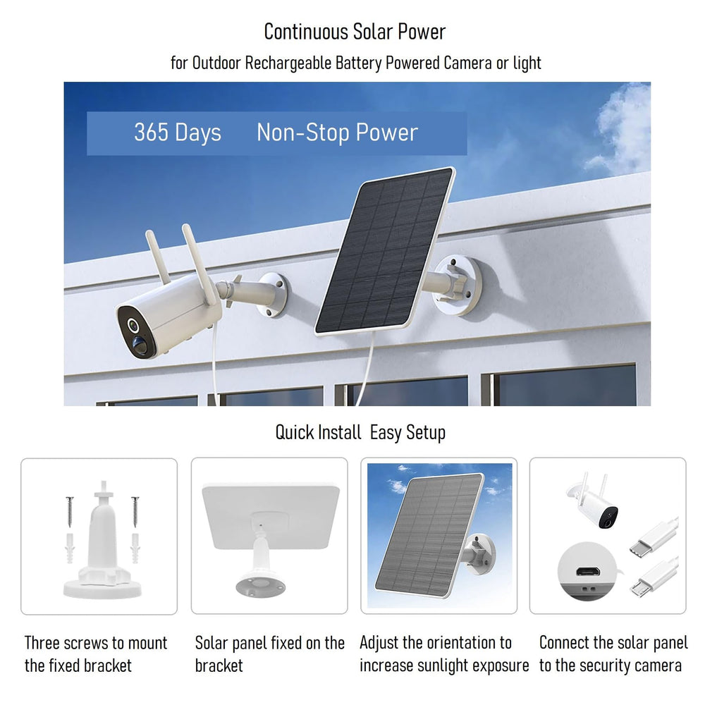 Rhorawill solar panel connected to a security camera outdoors