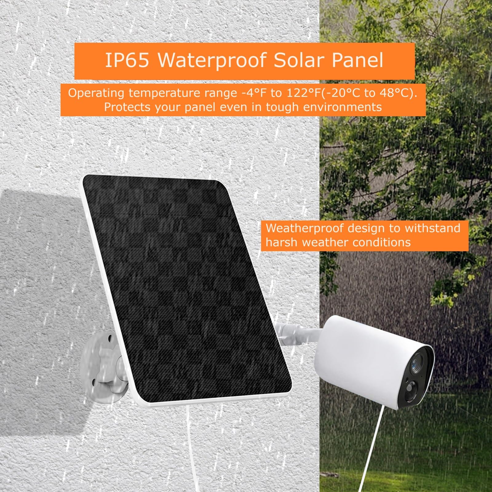 Rhorawill solar panel in a rainy environment, demonstrating waterproof feature