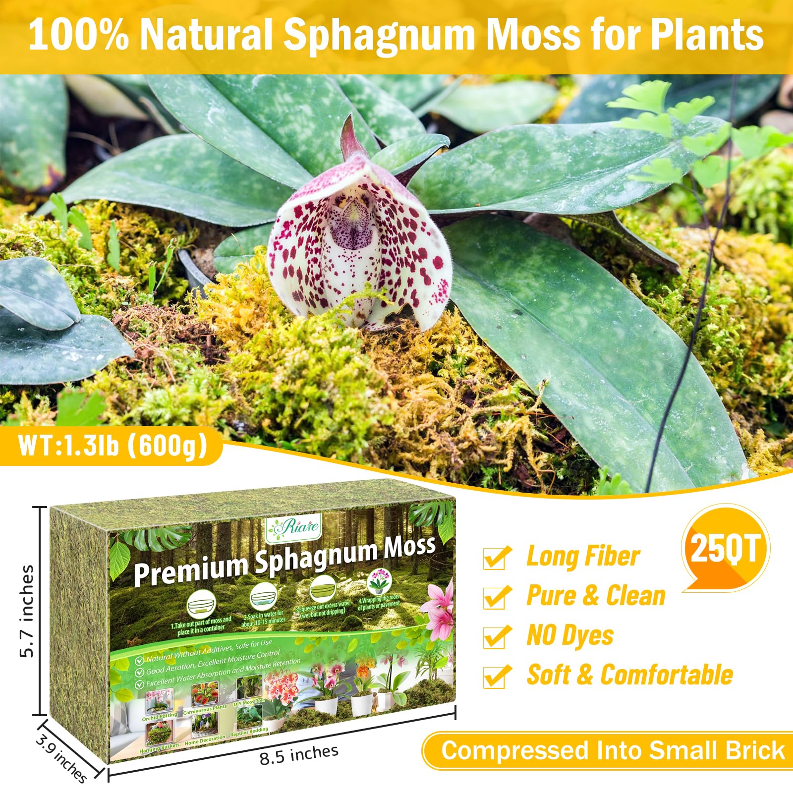 Riare 1.3LB sphagnum moss compressed brick