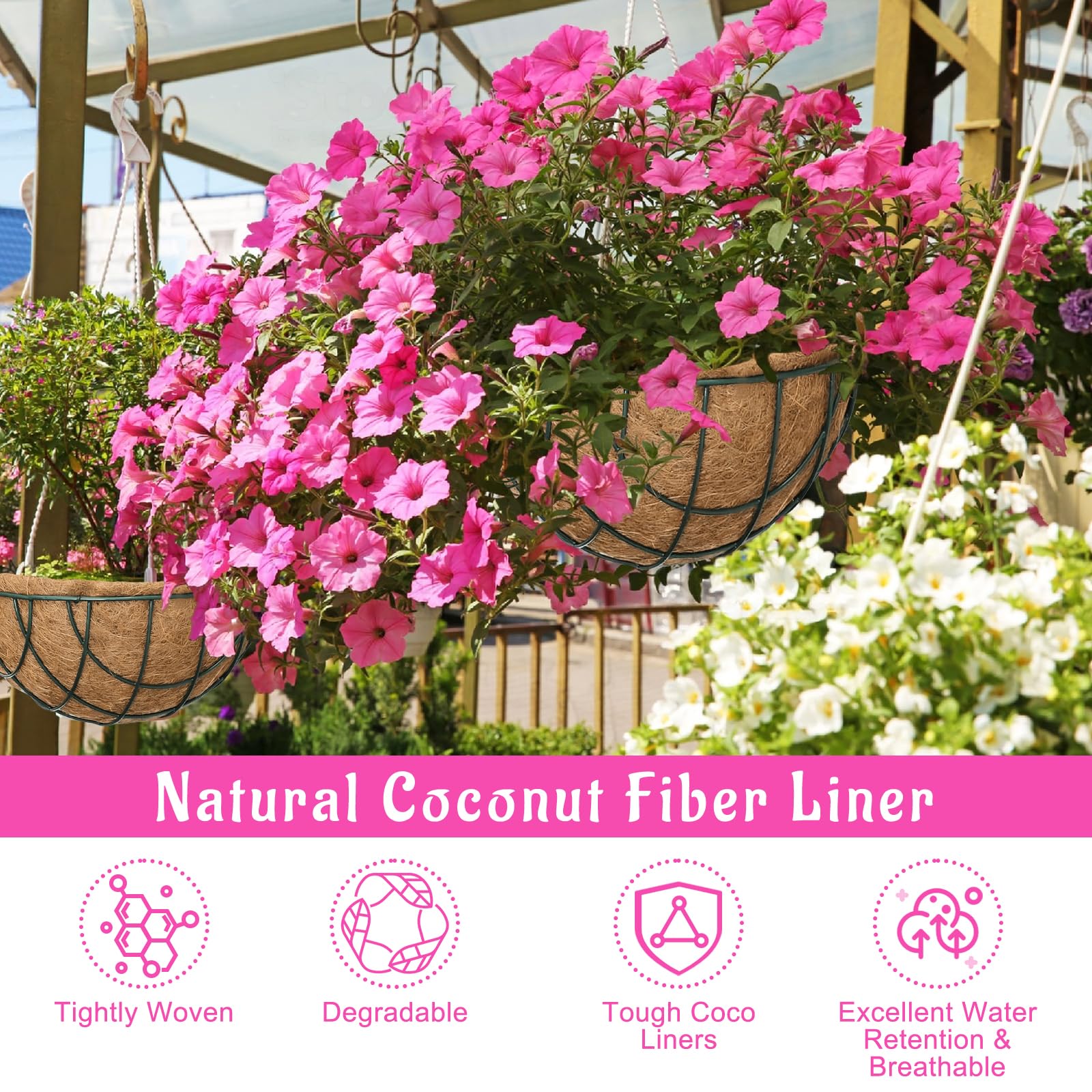 Riare 16 Inch Coco Liners in a round hanging basket