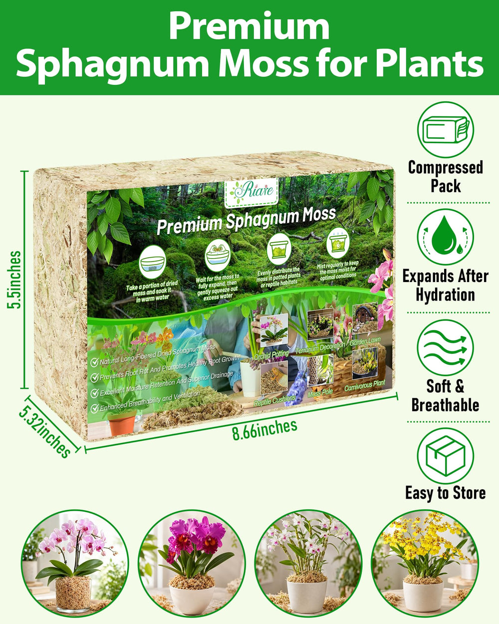 Riare 2.2LB Premium Sphagnum Moss expanded view showing fibers