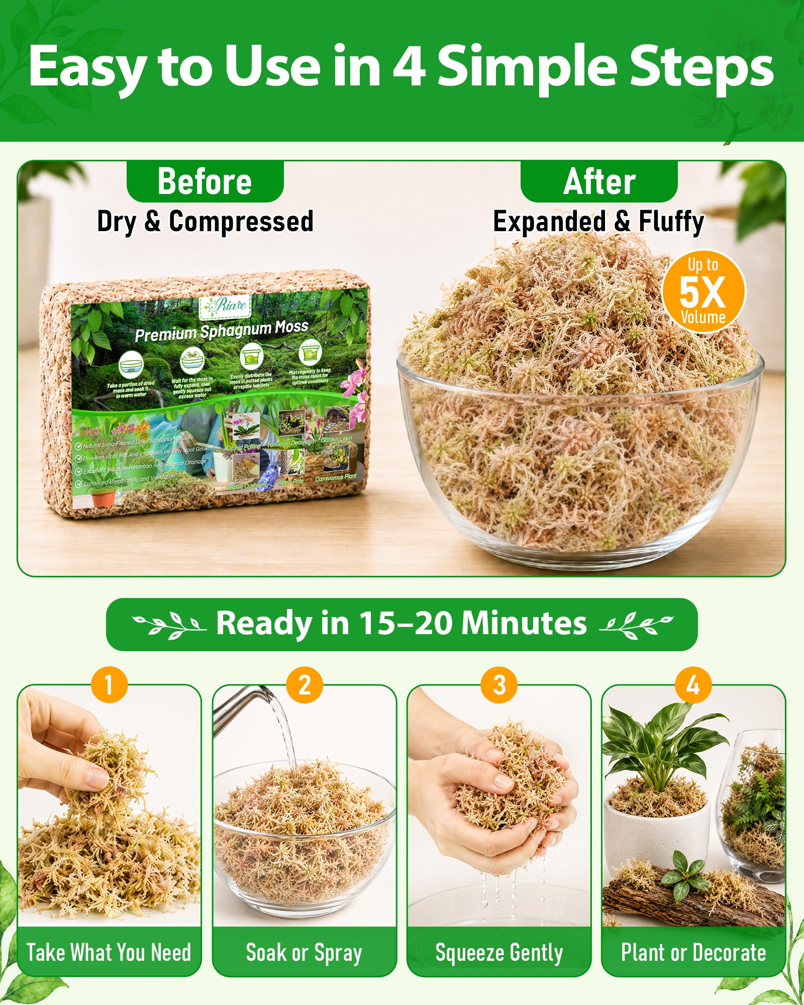 Riare 2.2LB Premium Sphagnum Moss packaging details