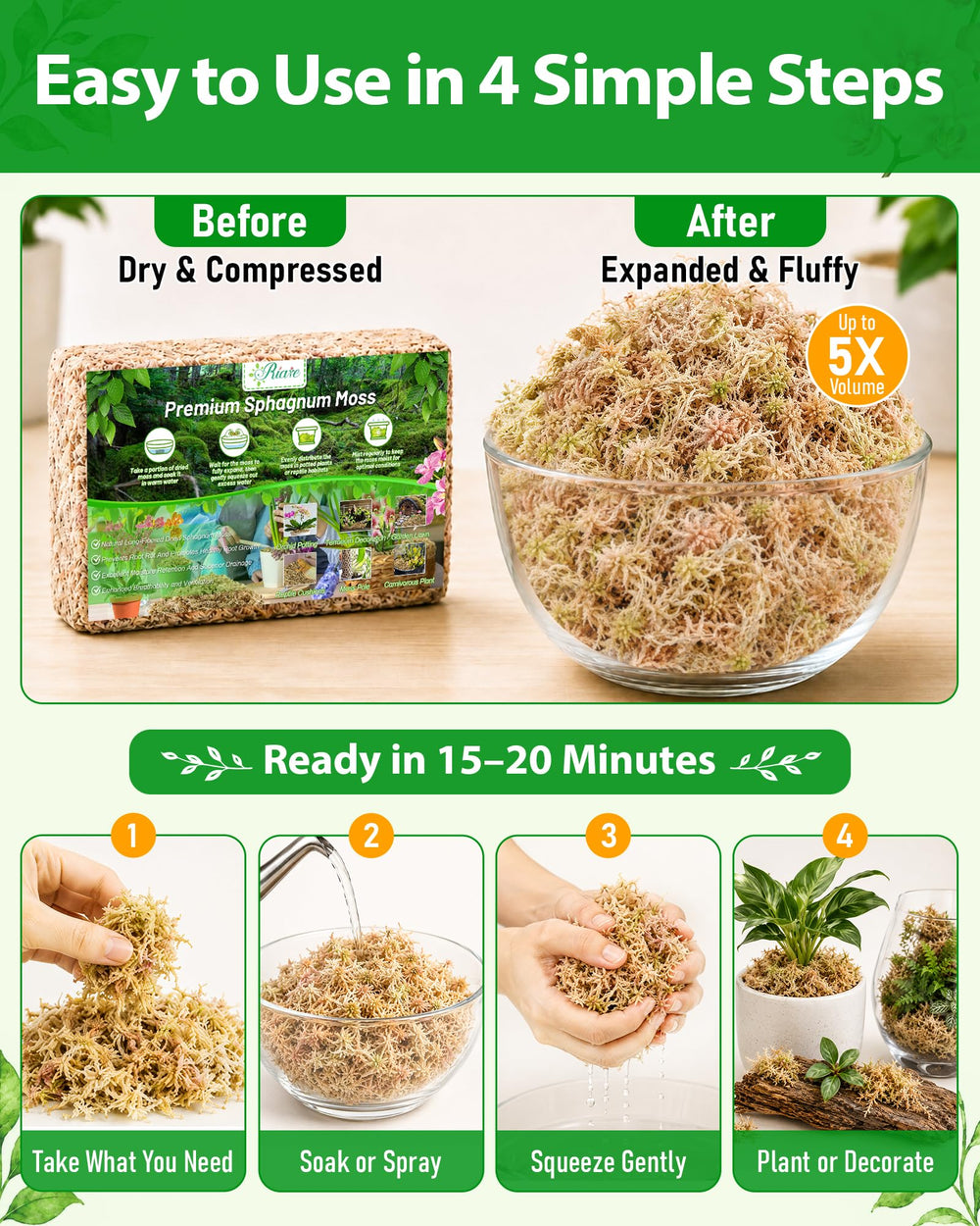 Riare 2.2LB Premium Sphagnum Moss packaging details