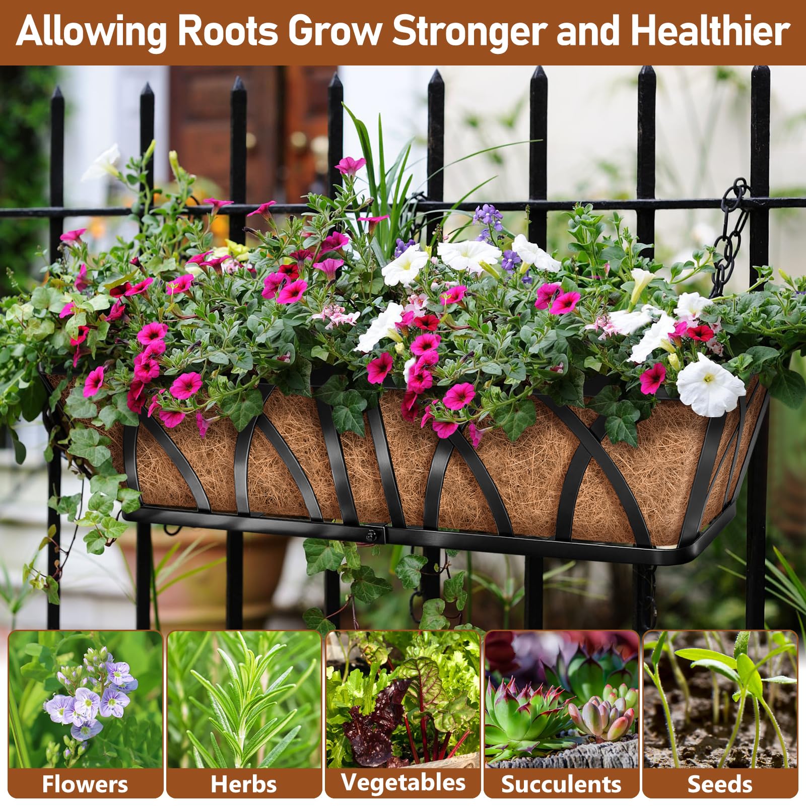 Riare 48 Inch Coco Liners on a railing planter