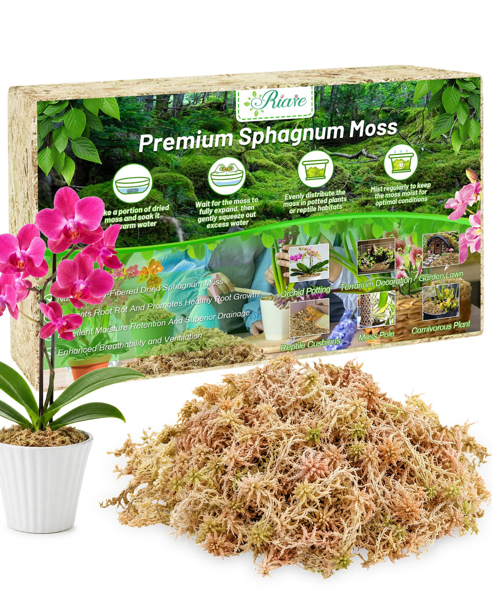 Riare 5.3oz sphagnum moss block front view