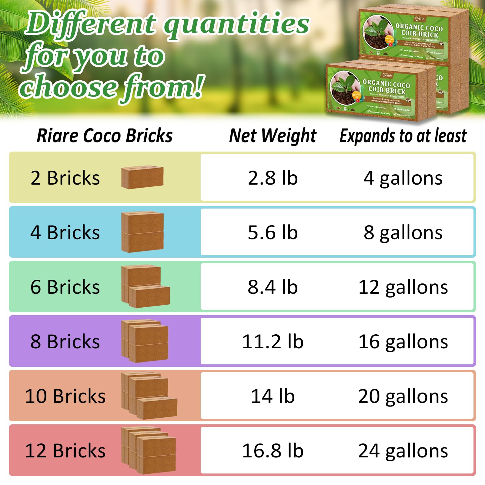 Riare coco coir bricks packaged for sale