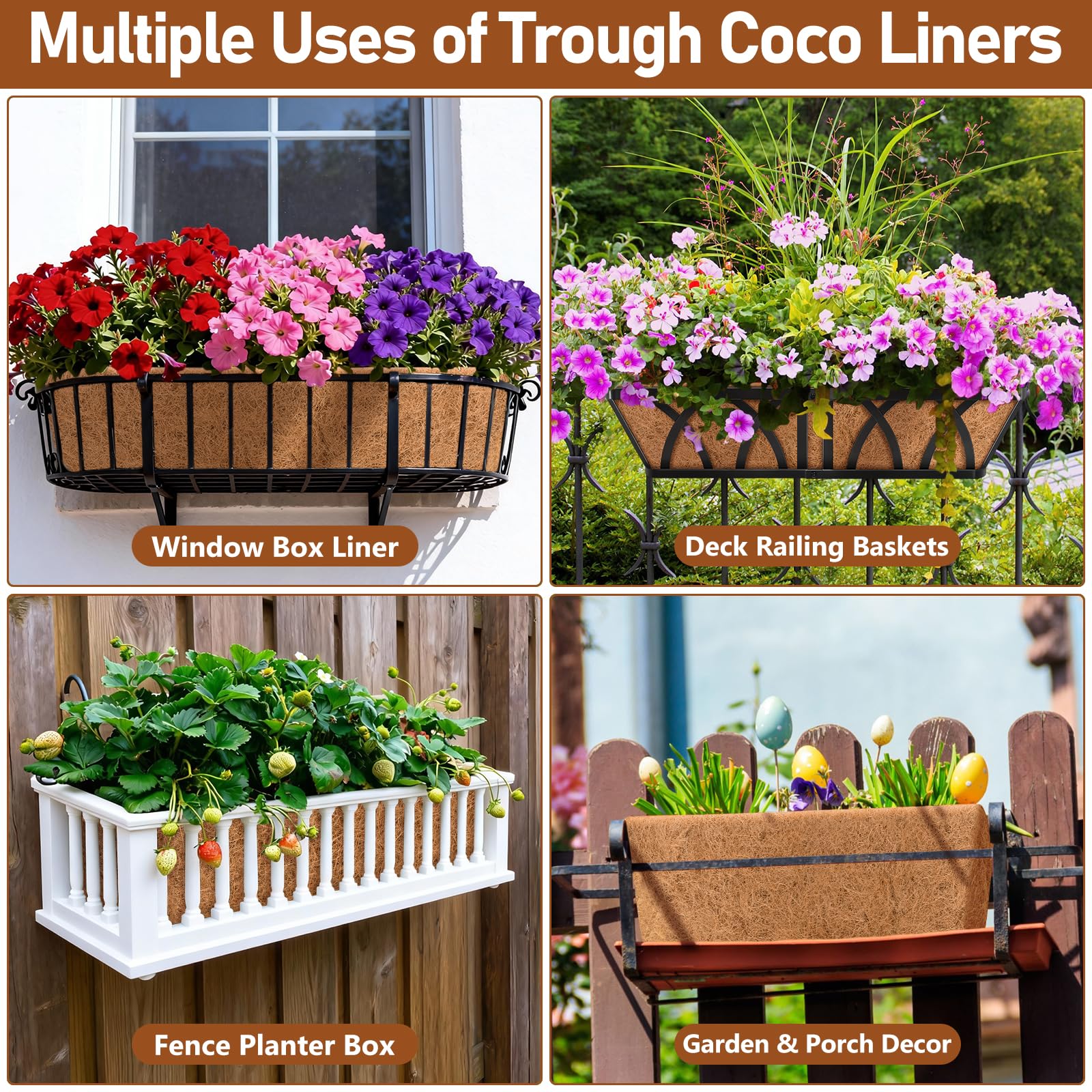 Riare Coco Liners alongside gardening tools