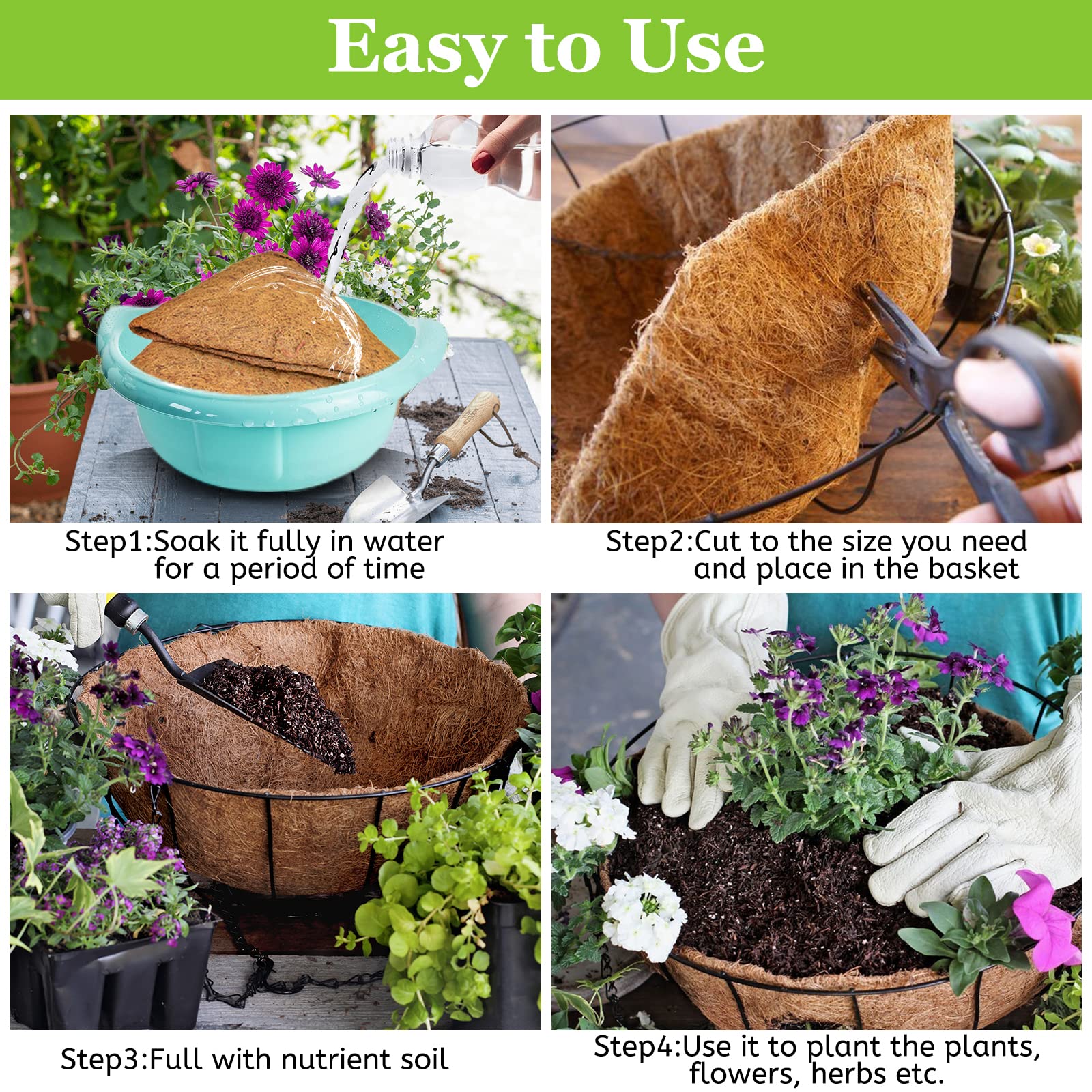 Riare coco liners used in a garden setting with flowers