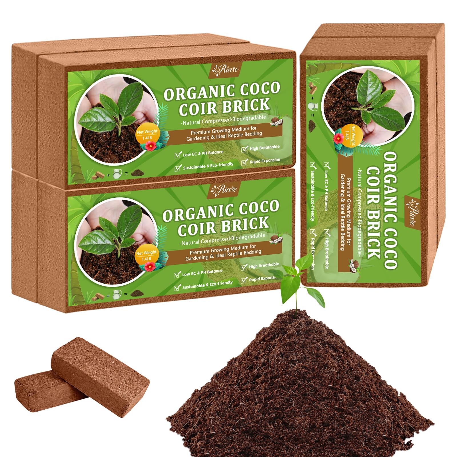 Riare Organic Coco Coir Bricks 6 Pack, brown color