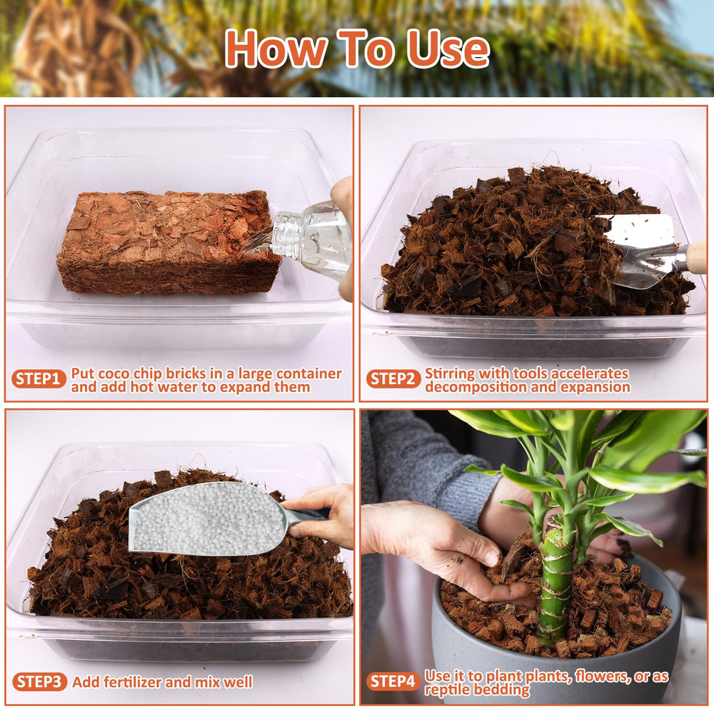 Riare Organic Coco Coir Chips bricks expanding in a container