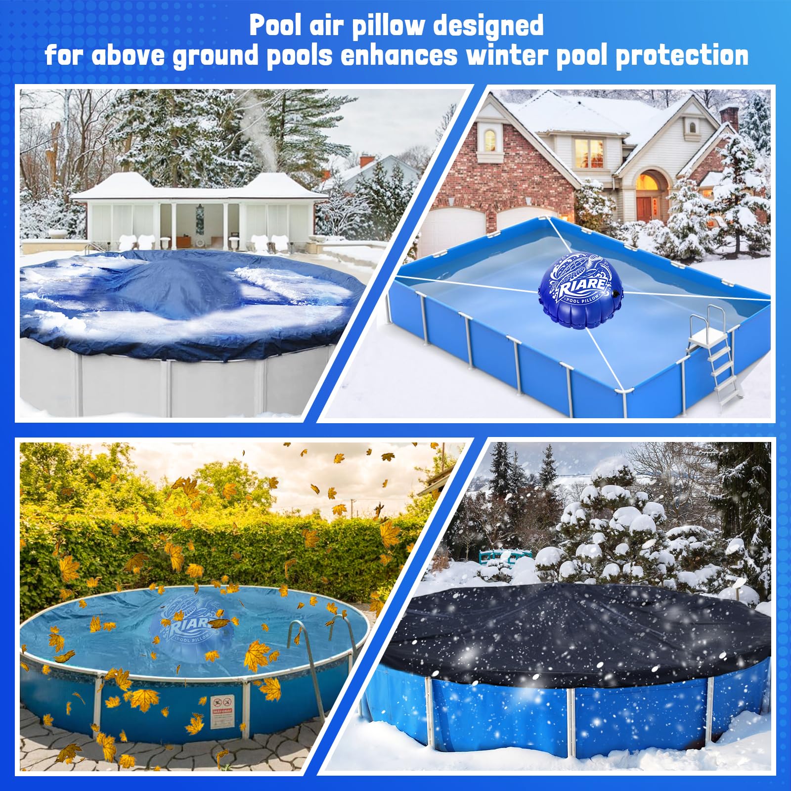 Riare pool pillows displayed in a winter setting