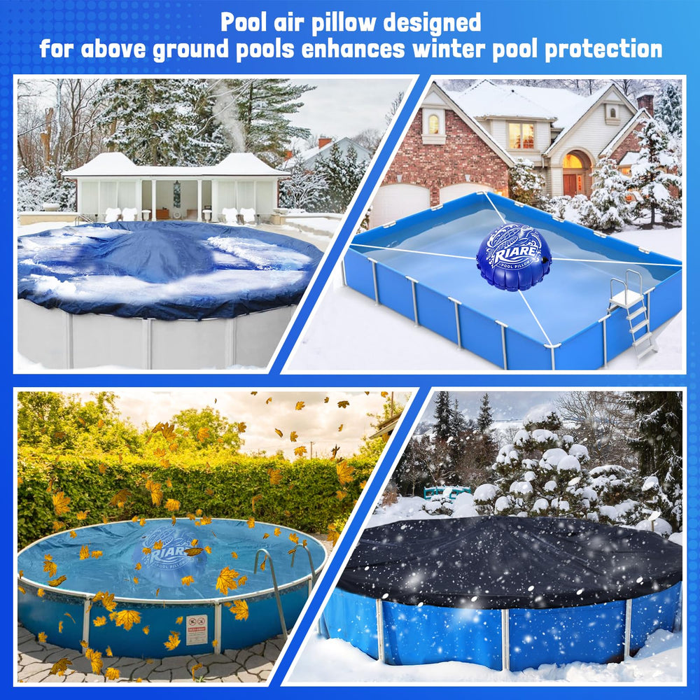Riare pool pillows displayed in a winter setting