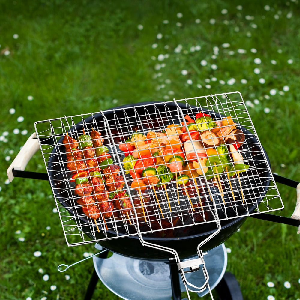 Ribber Fish Grill Basket on an outdoor grill with fish