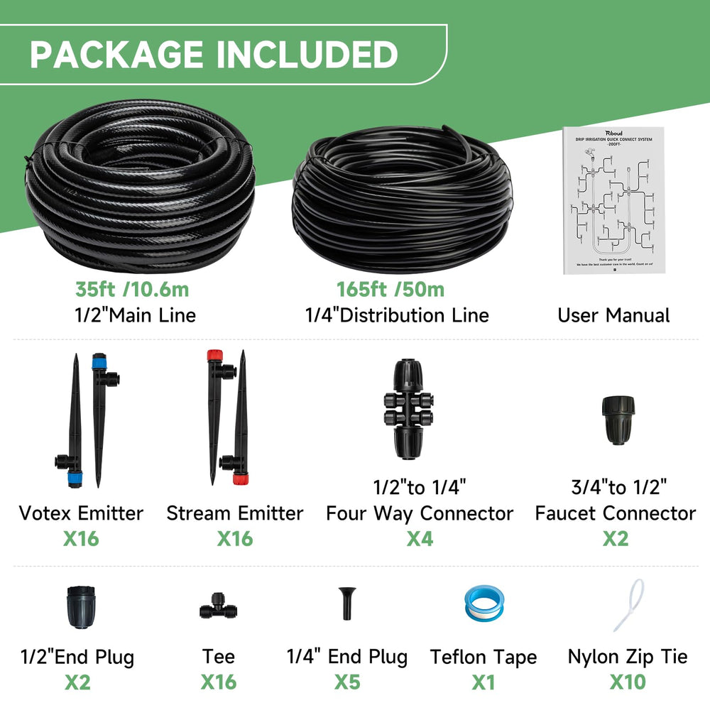 Riboud 200FT main irrigation tubing and accessories laid out