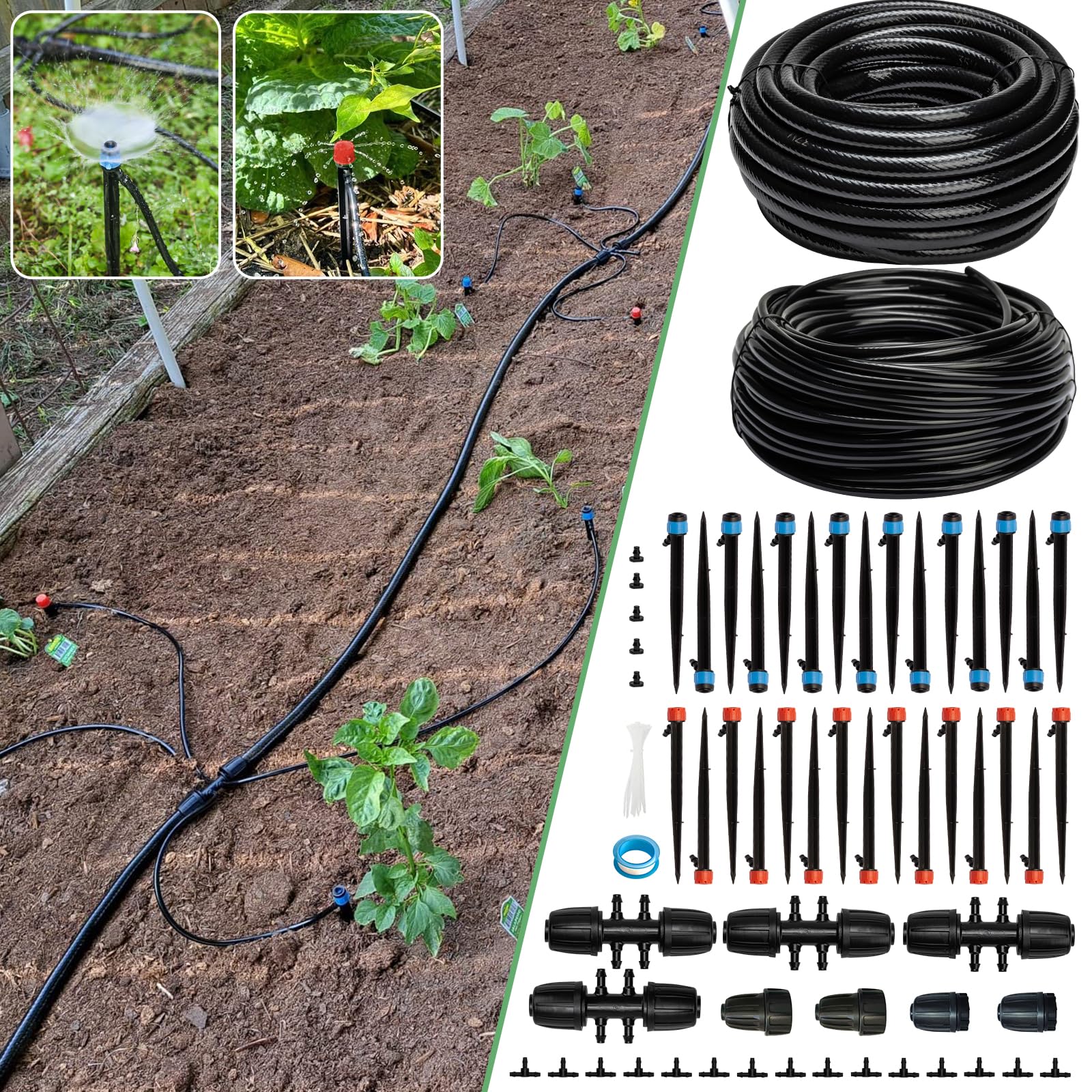 Riboud 240FT Drip Irrigation System Kit complete set with tubing and accessories