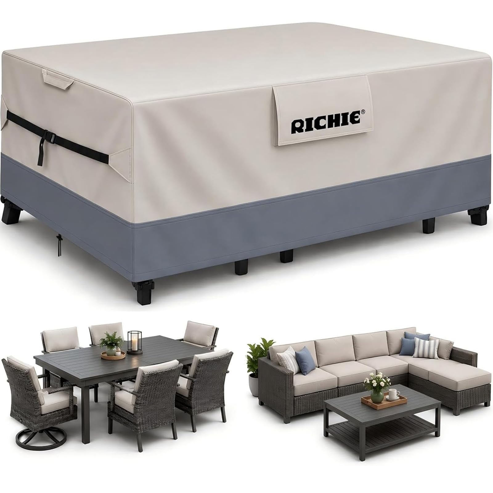 RICHIE Outdoor Patio Furniture Cover front view with grey fabric