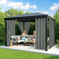 RichSets grey patio curtains installed on a pergola