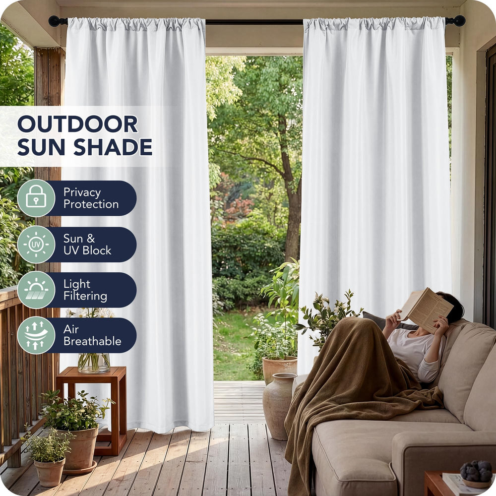 RichSets Outdoor Curtain hanging on a patio