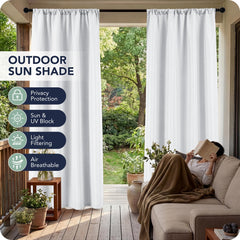 RichSets Outdoor Curtain hanging on a patio