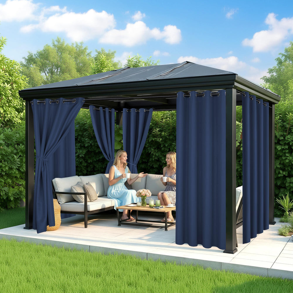 RichSets Outdoor Curtains displayed in a garden setting