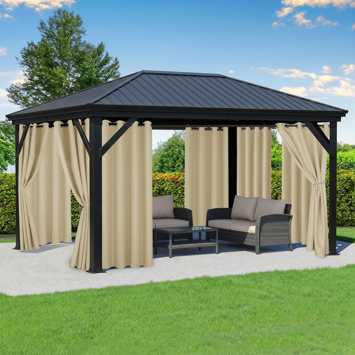 RichSets Outdoor Curtains for Patio cream panel front view