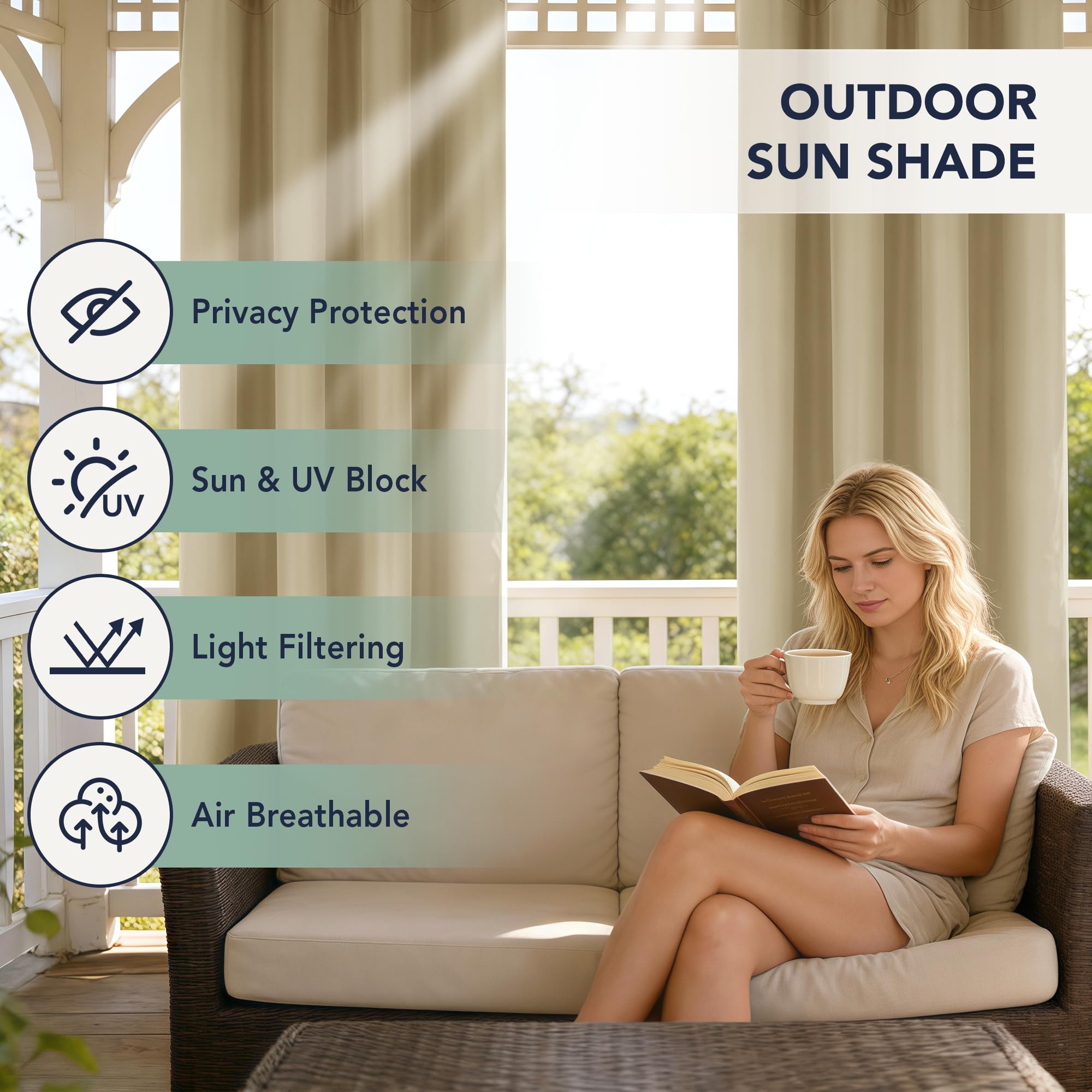 RichSets Outdoor Curtains hanging on a patio
