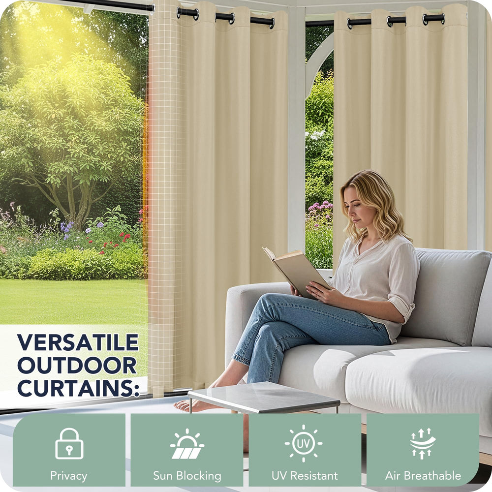 RichSets Outdoor Curtains hanging on a patio
