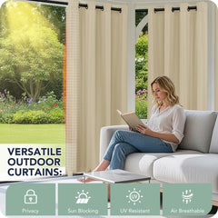 RichSets Outdoor Curtains hanging on a patio