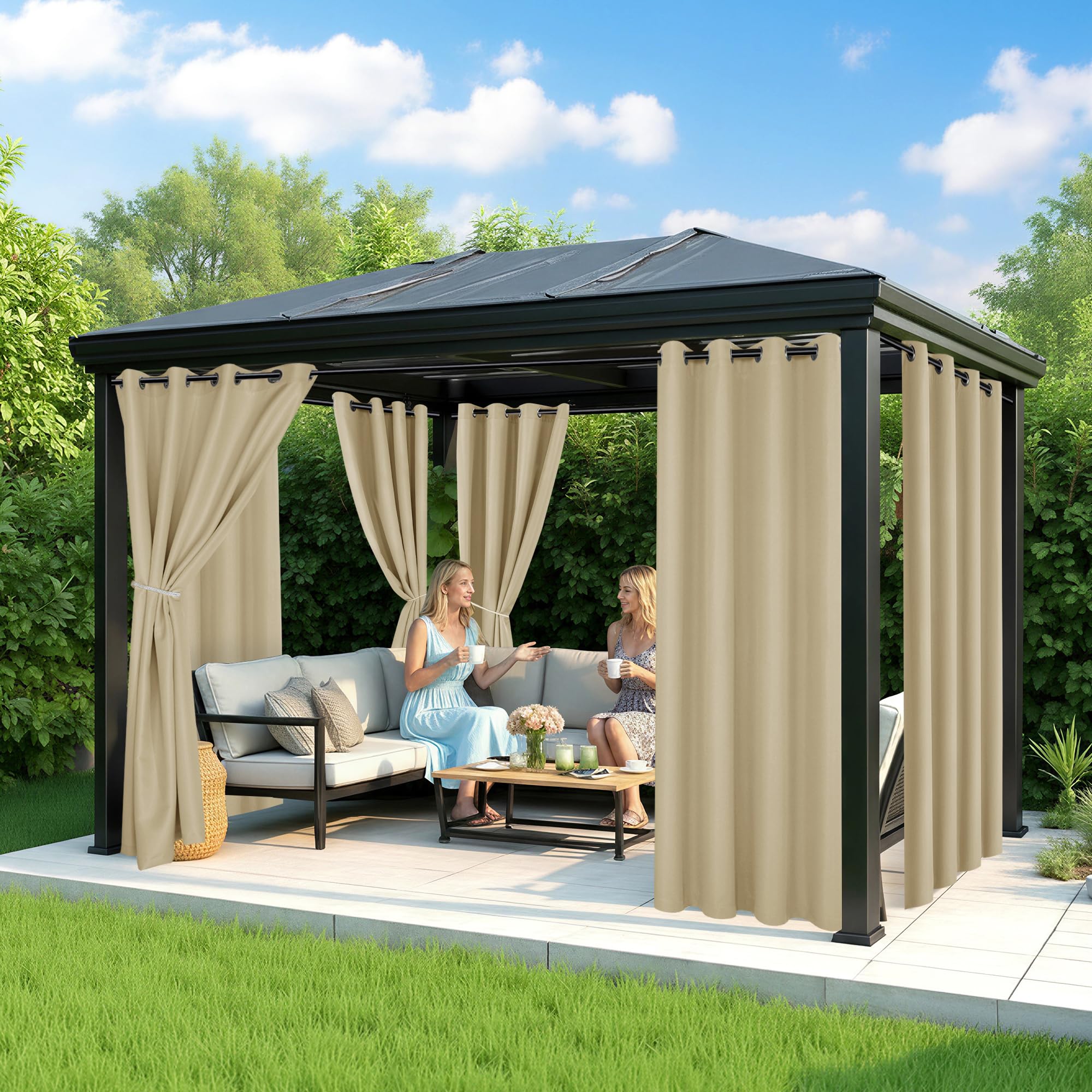 RichSets Outdoor Curtains in a garden setting