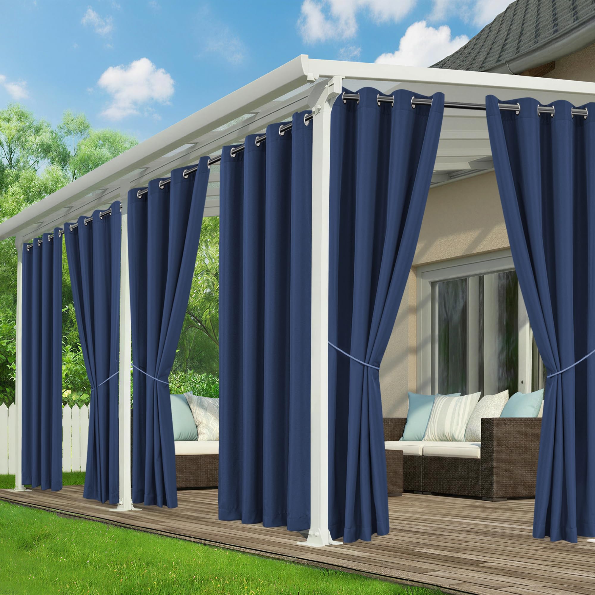RichSets Outdoor Curtains Navy, front view with grommets