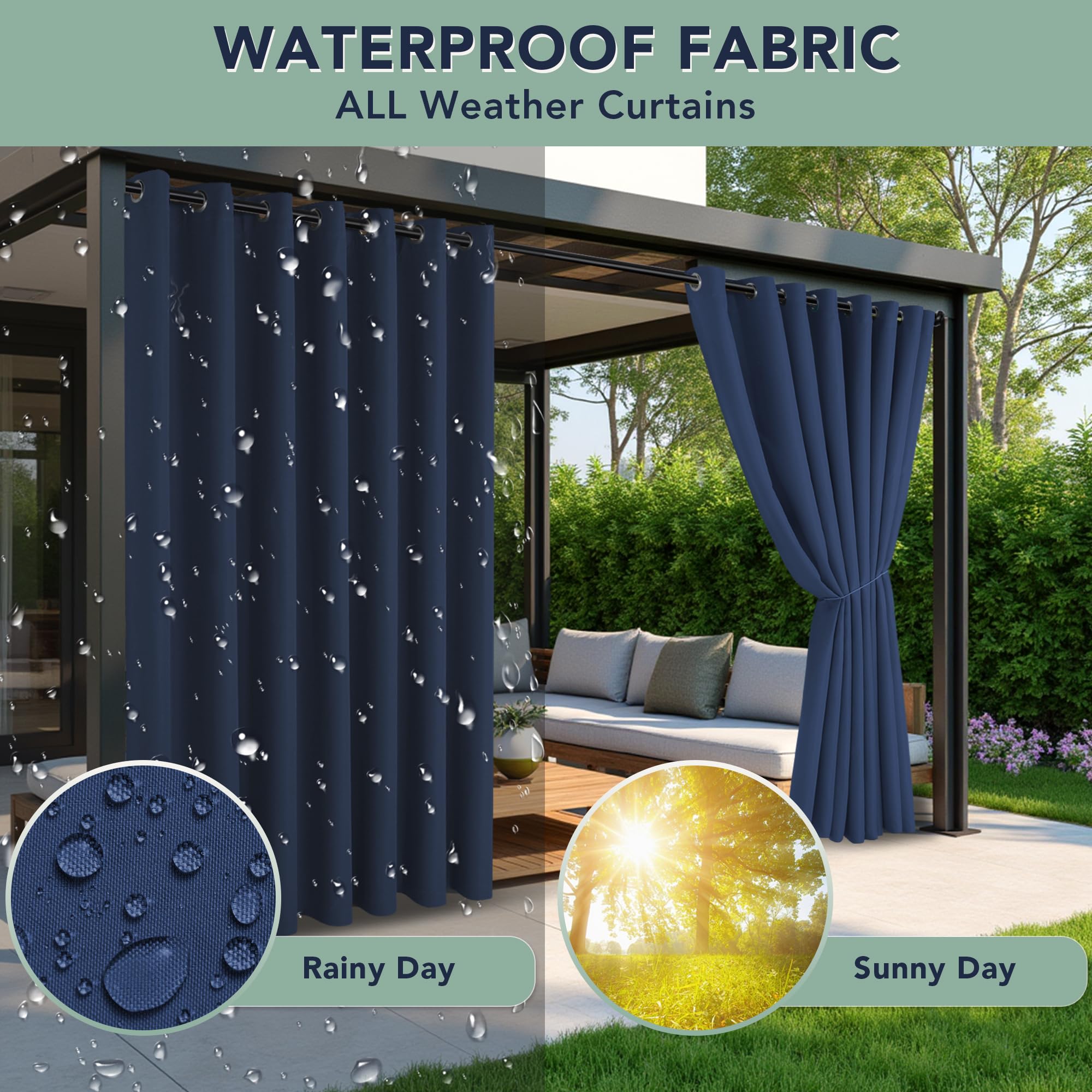 RichSets Outdoor Curtains panels hanging on a patio
