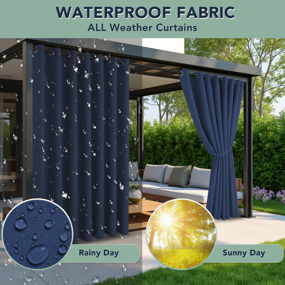 RichSets Outdoor Curtains panels hanging on a patio
