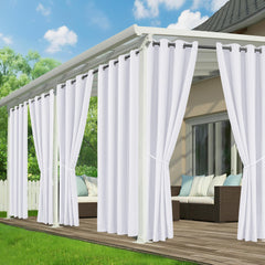 RichSets outdoor curtains white, front view with grommet top design
