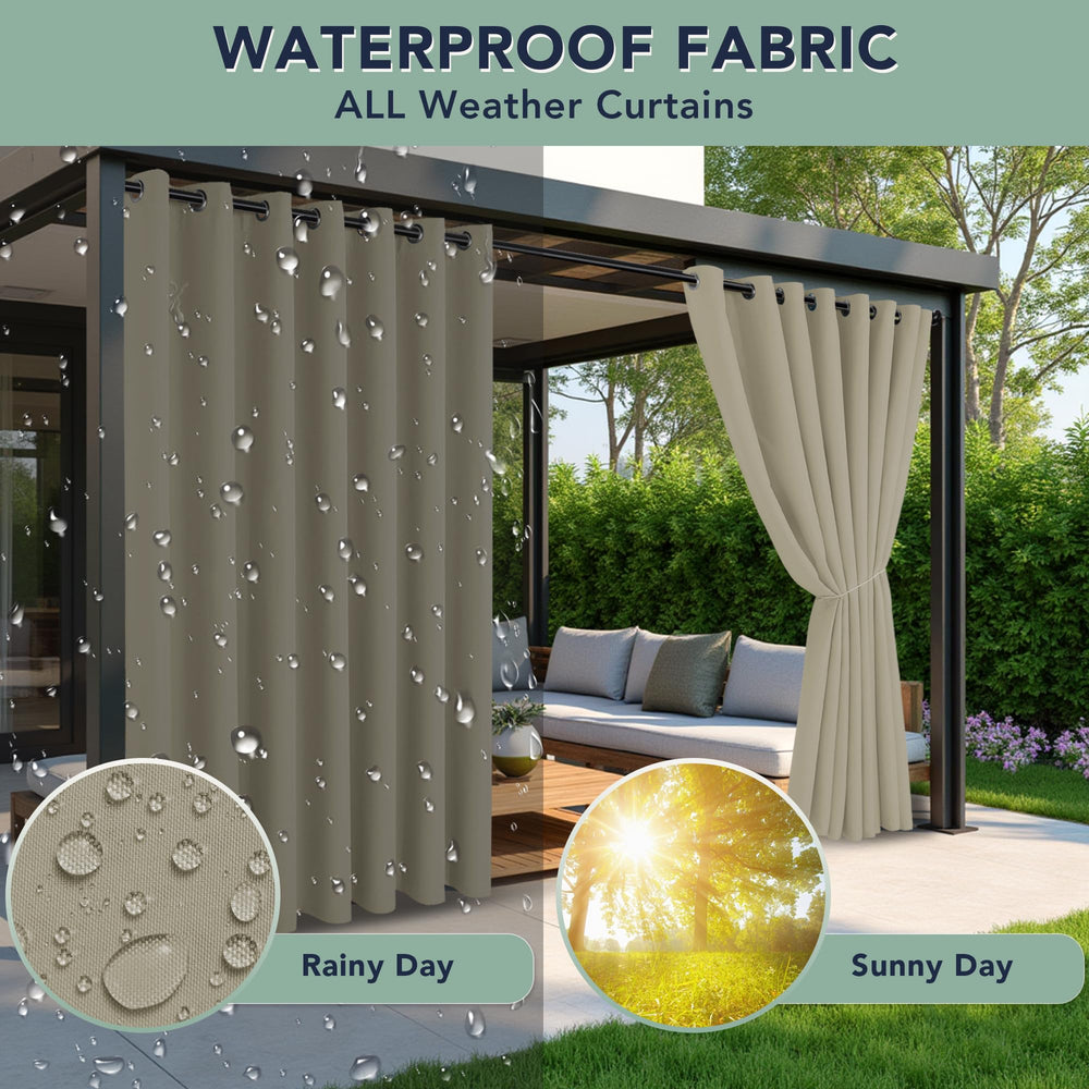 RichSets waterproof outdoor curtains hanging on a patio