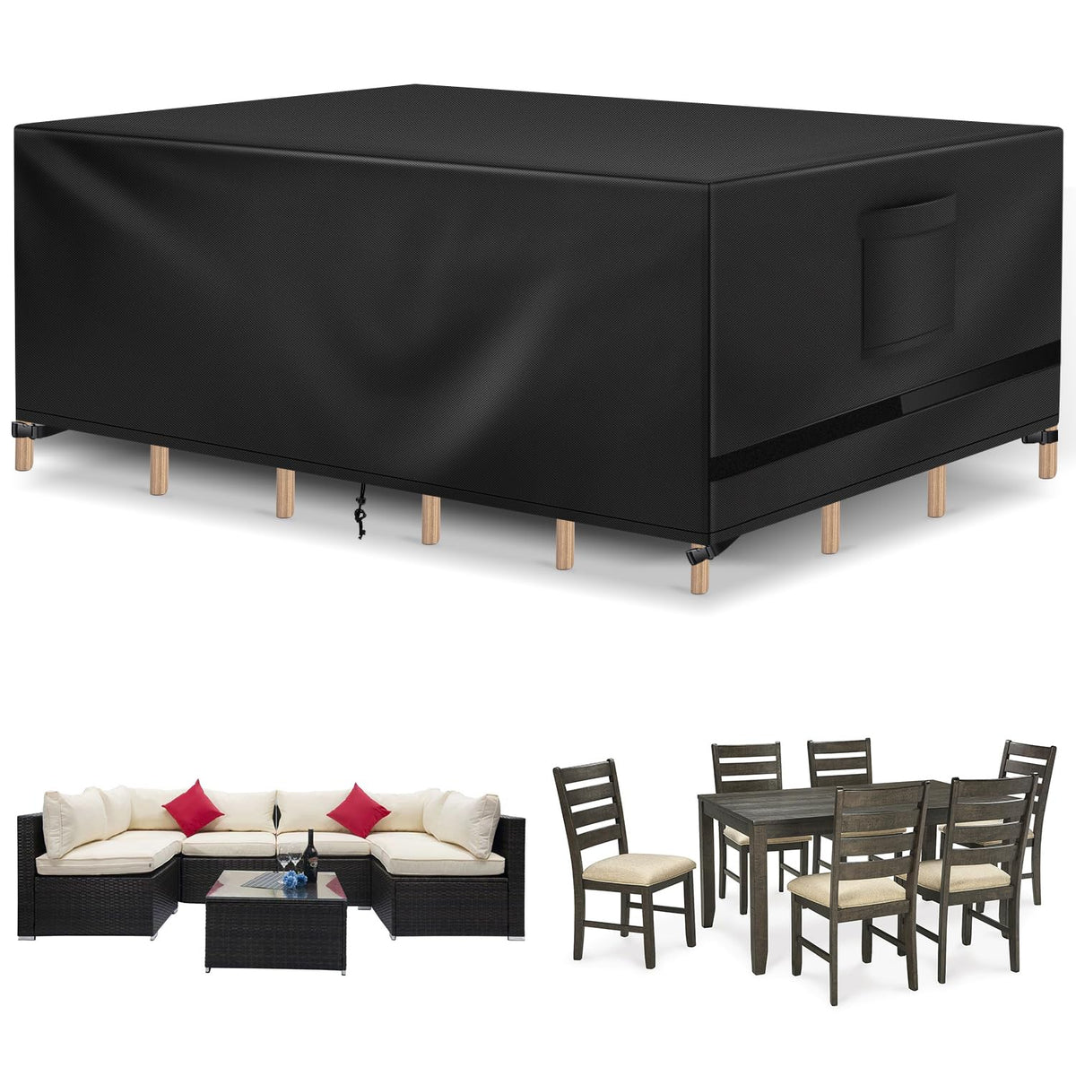 Richwon Patio Furniture Cover front view in black