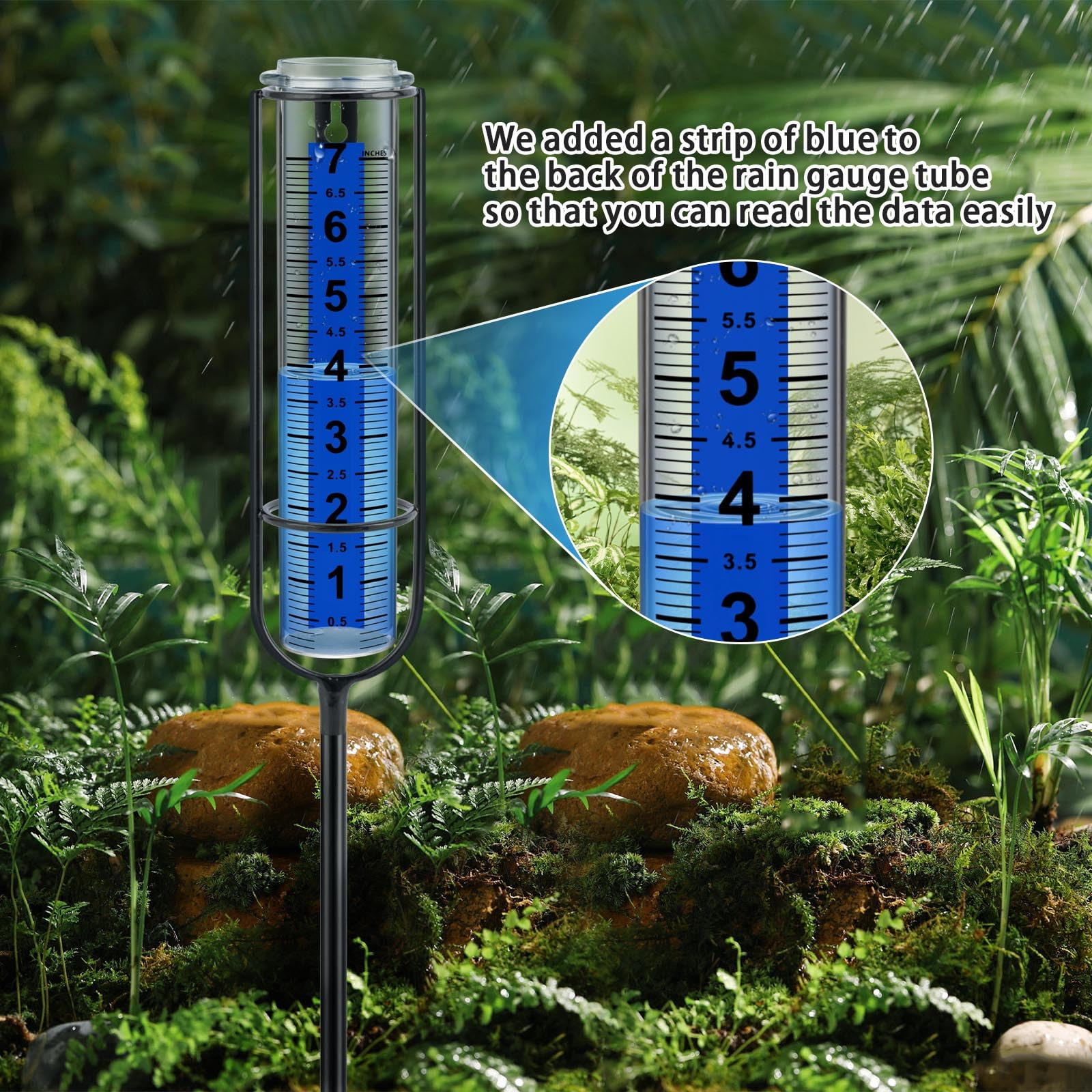Ricihene rain gauge in garden setting