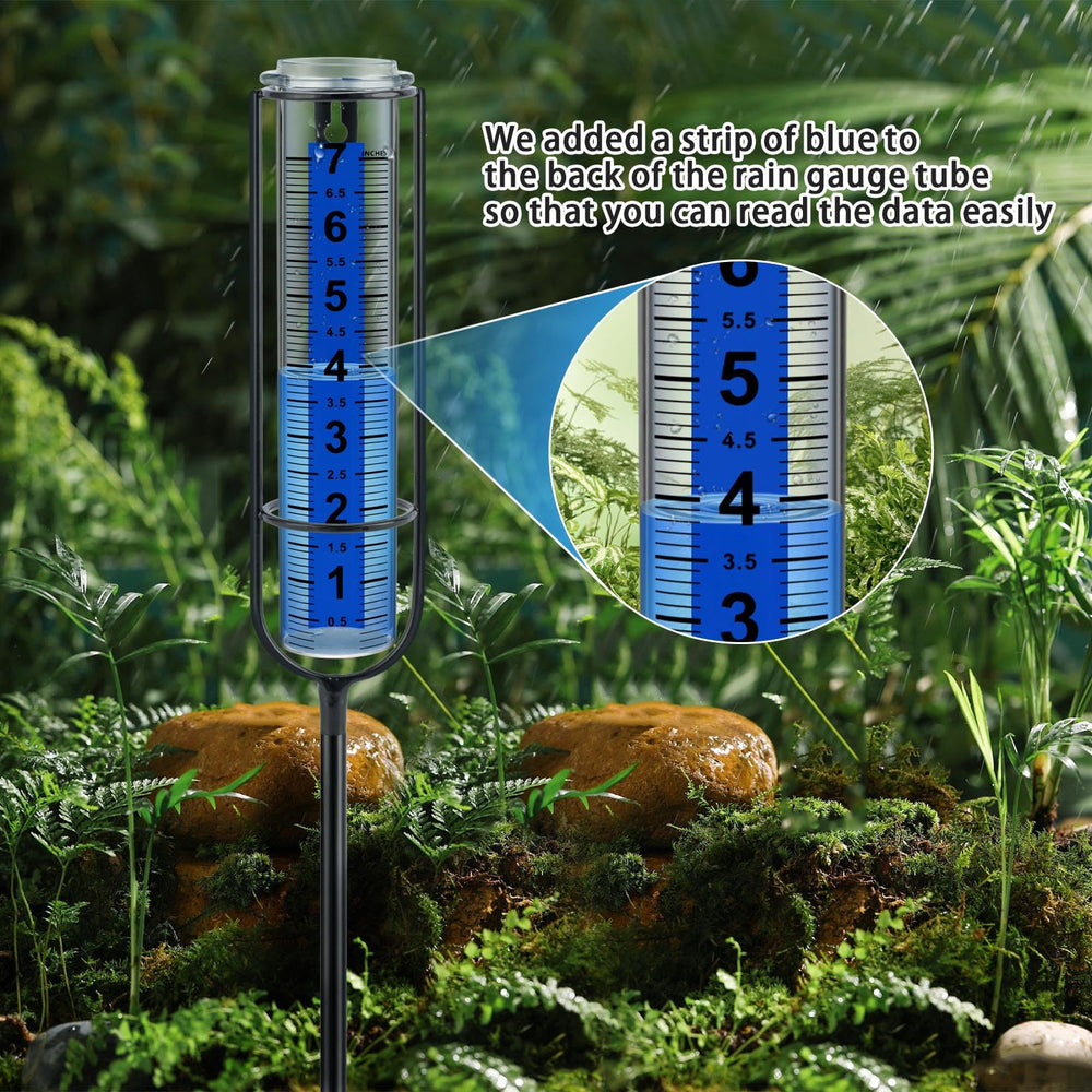 Ricihene rain gauge in garden setting