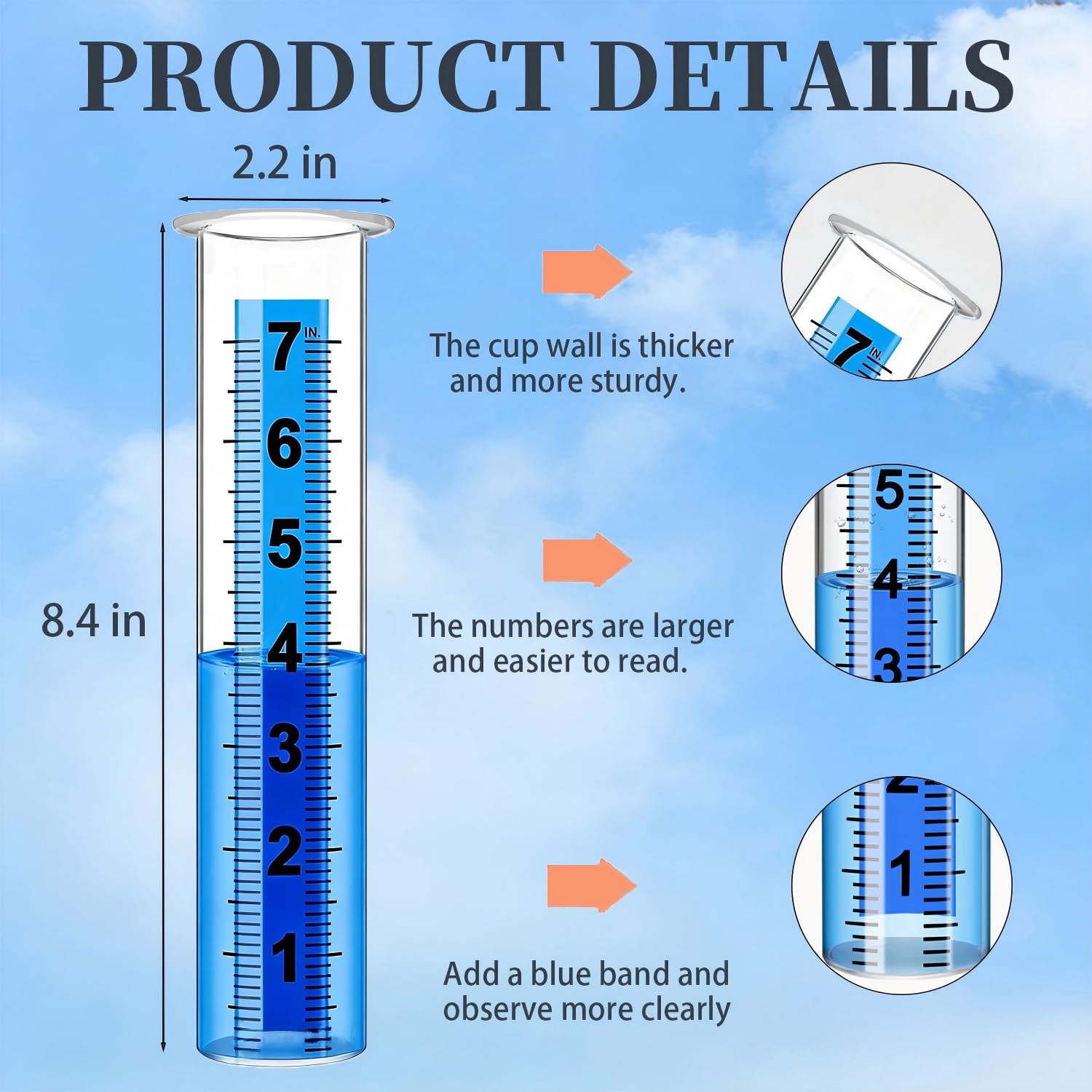 Ricihene Rain Gauge Replacement Tube showing large-font scale