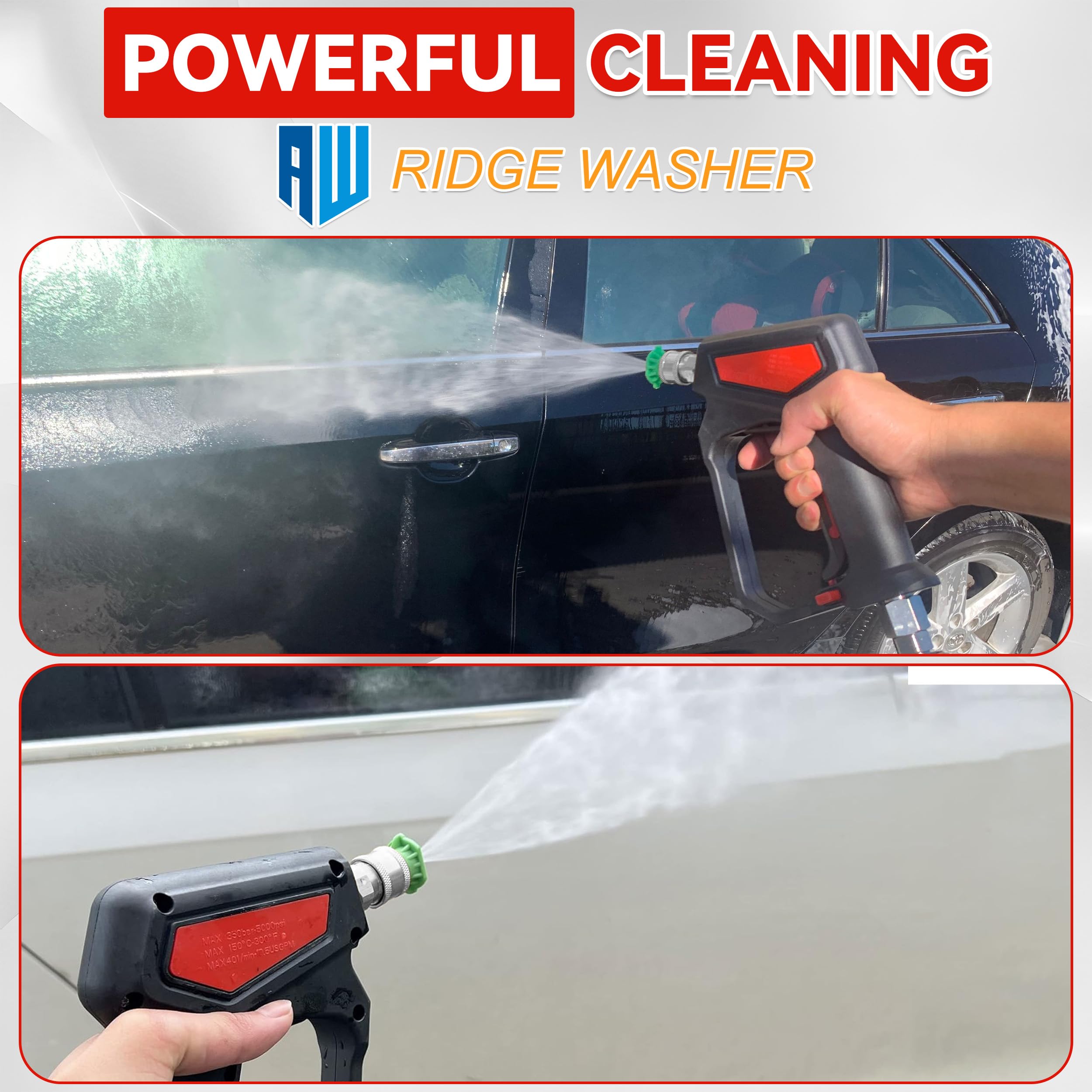 RIDGE WASHER Pressure Washer Gun close-up of stainless steel fittings